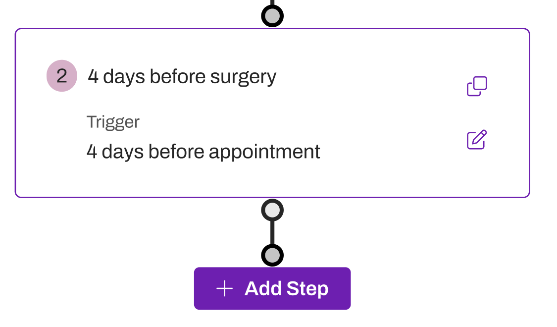 Refined step card: clearer trigger grammar, duplicate control